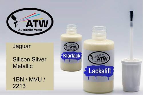 Jaguar, Silicon Silver Metallic, 1BN / MVU / 2213: 20ml Lackstift + 20ml Klarlack - Set, von ATW Autoteile West.